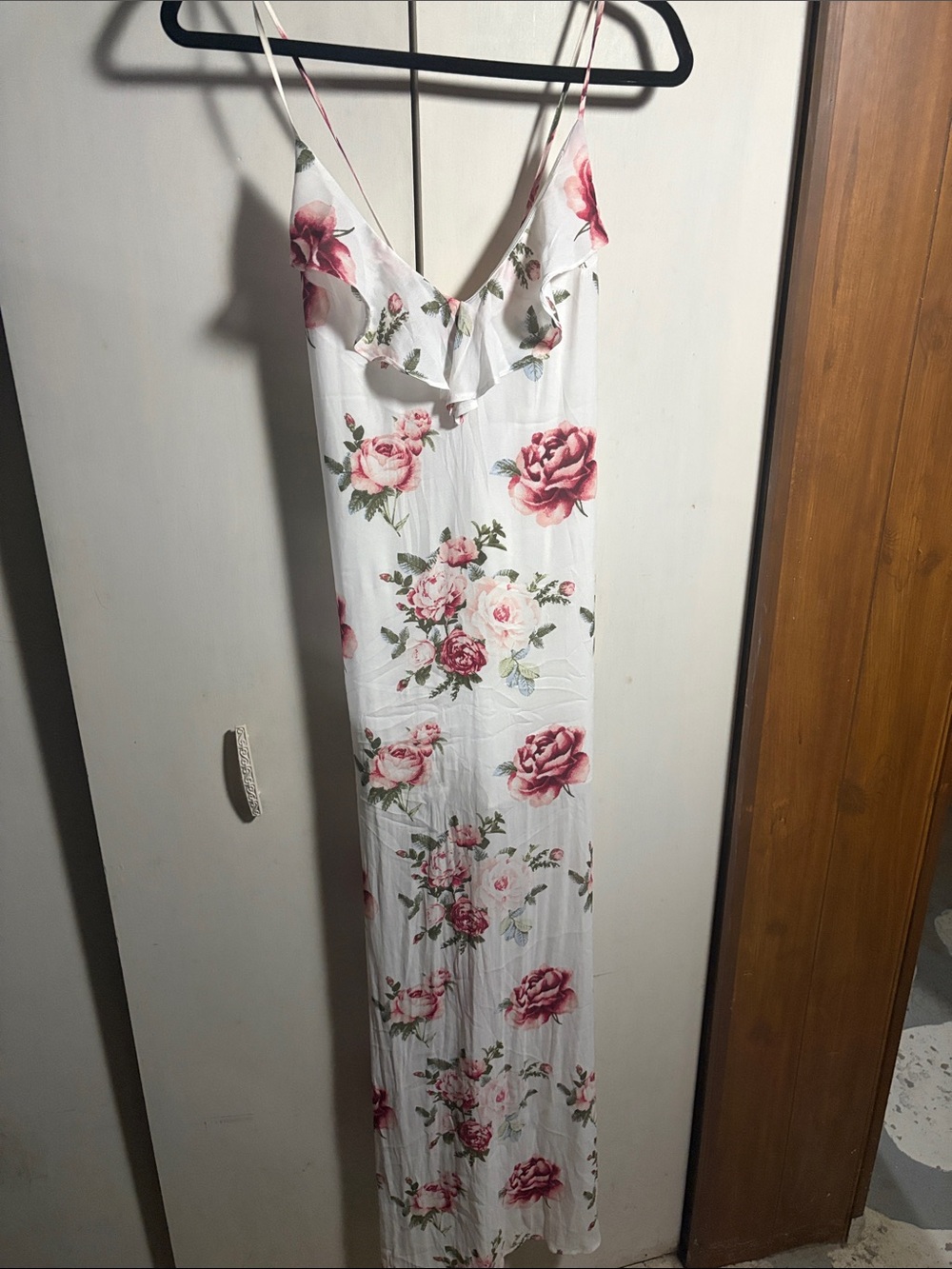 Forever 21 White Maxi Slip Dress with Pink Rose Print